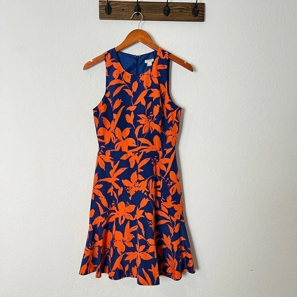 J. CREW Blue and Orange Floral Flare Dress